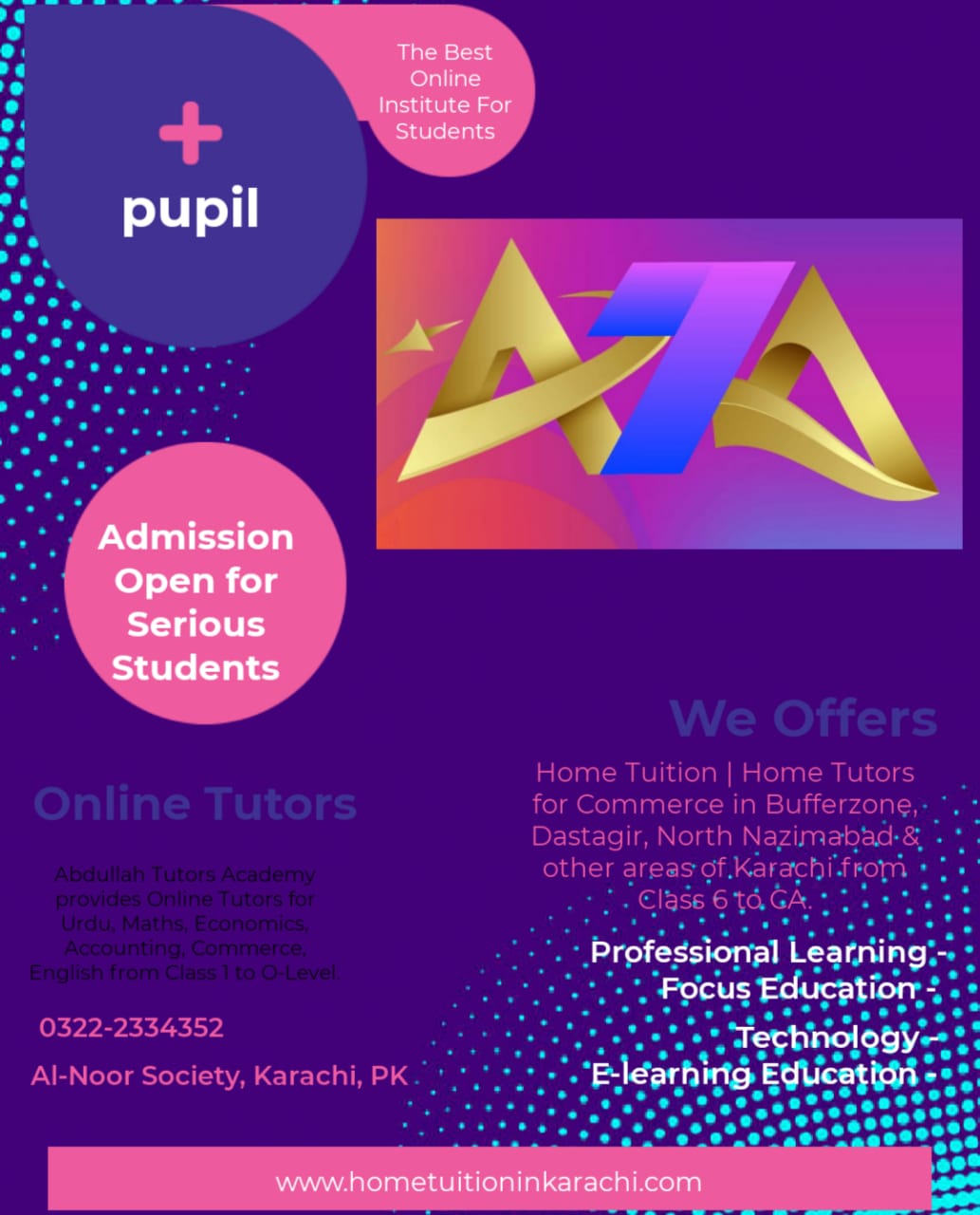 Abdullah Tutors Academy offering Home Tuition in Ibrahim Hyderi, Bin Qasim Town