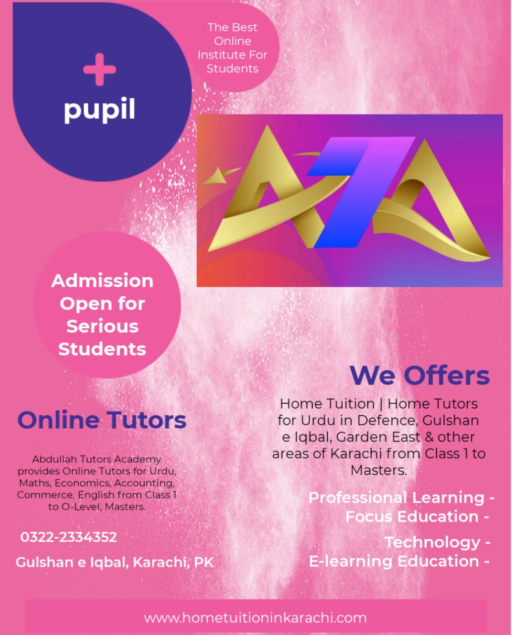 Abdullah Tutors Academy offering Home Tuition in Cattle Colony, Bin Qasim Town