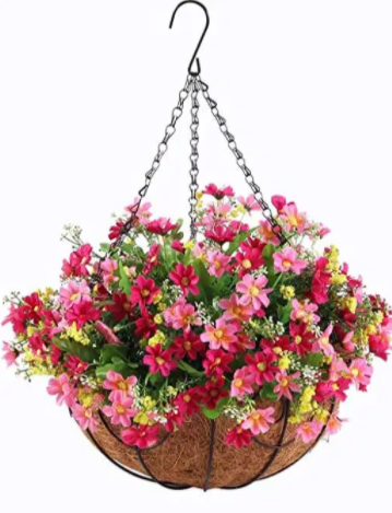 New Coconut Hanging Pot With Attached Artificial Flower Available for Sale