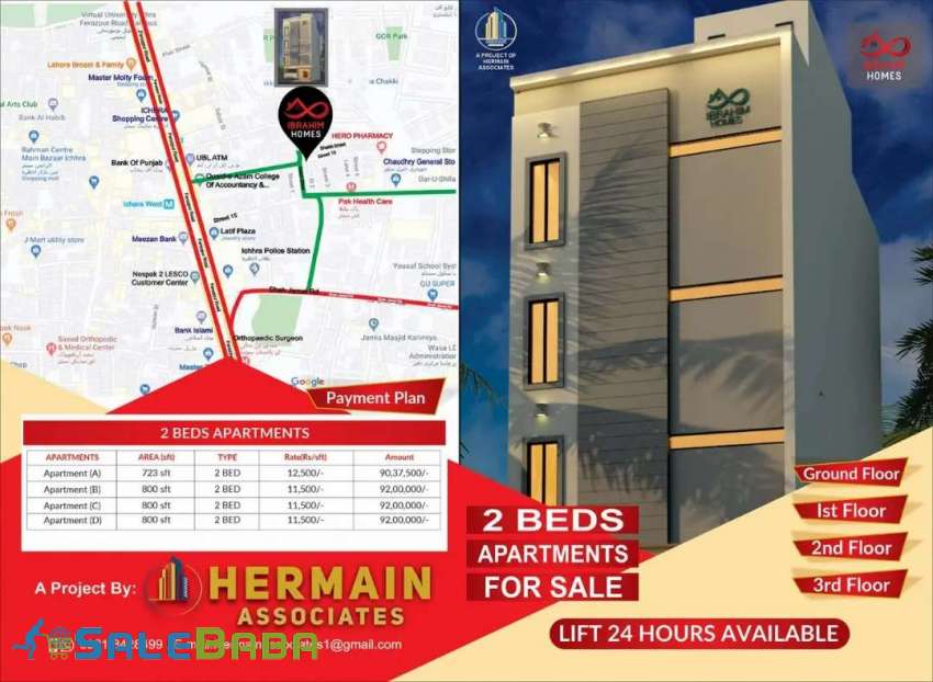 2 Bds  2 Ba   Square Feet IBRAHIM HOMES APARTMENTS , 4 STOREY BUIDING , 2 B