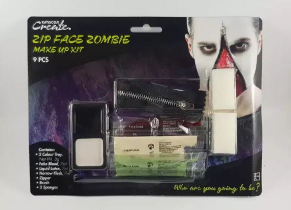 Zip Face Zombie Makeup Kit - 9 Pcs - Halloween Party, Horror, Masks