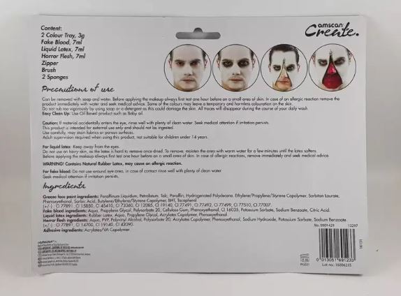 Zip Face Zombie Makeup Kit - 9 Pcs - Halloween Party, Horror, Masks