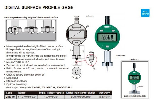 Surface Profile Gauge Surface Roughness Meter