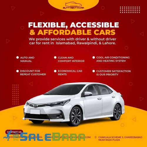 Rent a Car Rawalpindi, Corolla, Brv, Civic, Prado, V8, Audi, Mercedes