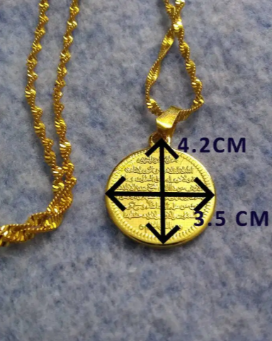 AYATUL KURSI Round Gold Color Pendant necklace Islamic Gift jewelry