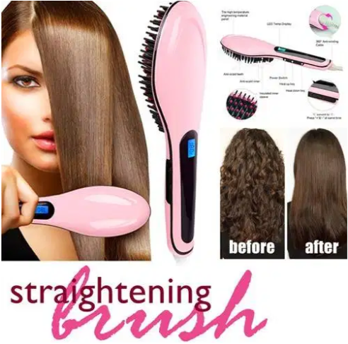 Electric LCD Fast Hair Straightener Comb Brush HQT-906 (PINK)