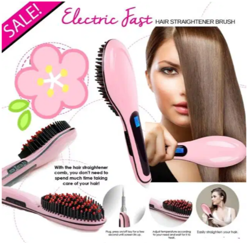 Electric LCD Fast Hair Straightener Comb Brush HQT-906 (PINK)
