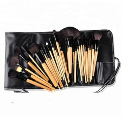 24 PC Wood Makeup Brushes Cosmetic Make Up Set Kit Pouch Bag Black for sale