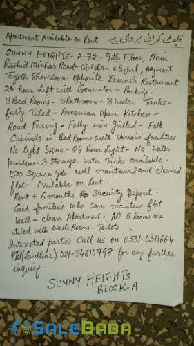 Apartment available on Rent to tenant
