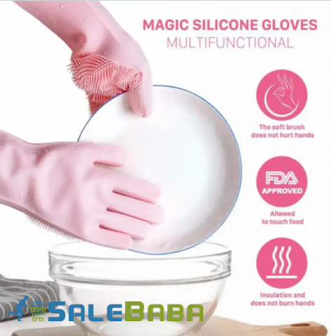 Pair of Rubber Scrubbing and Cleaning Dishes Gloves Available for Sale