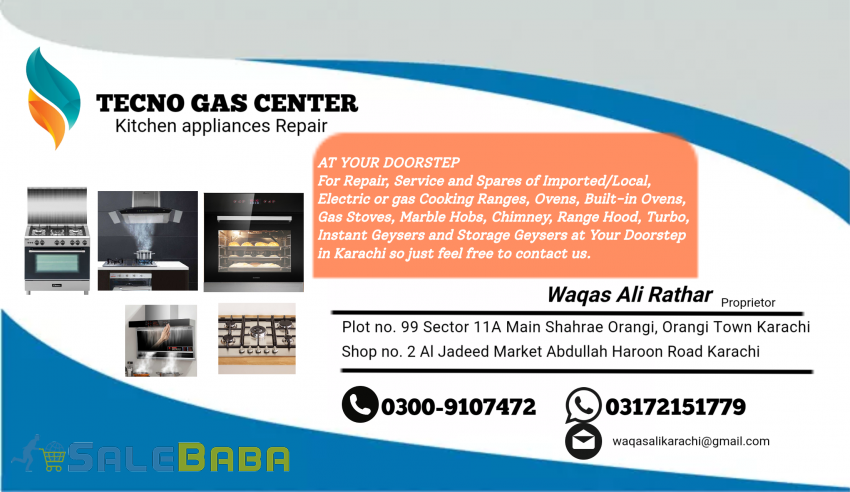 For Reapir, Service  Spares of Cooking Range, Stove, Oven, Chimney, Turbo, Hood